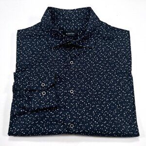 Bugatchi OoohCotton L Navy Blue All Over Floral Print Long Sleeve Button Front